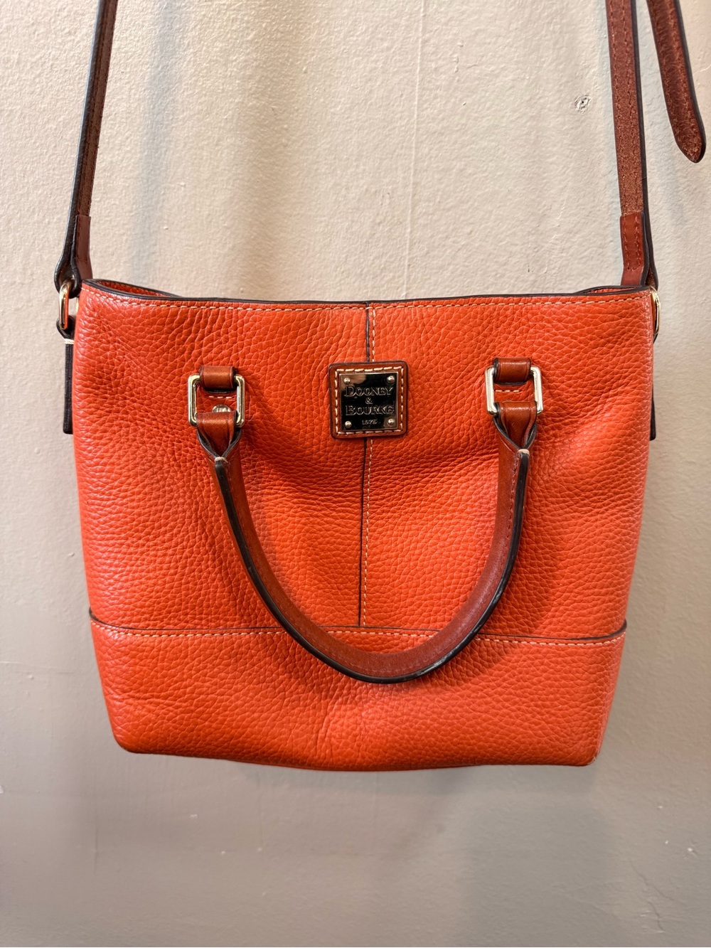 Dooney & Bourke Orange Pebbled Leather Satchel Crossbody Bag